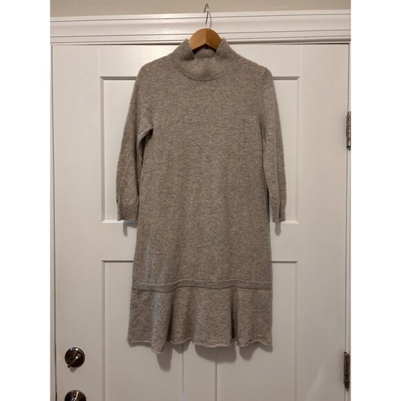 White + Warren Long Sleeve 100% Cashmere Mock Neck Sweater Dress Small Warm Gray - Picture 1 of 7